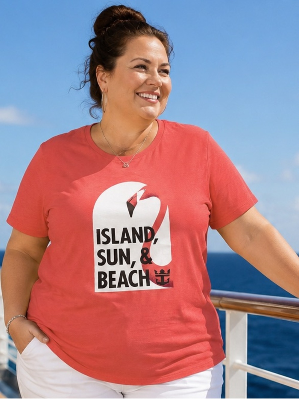 Caribbean Coral Graphic Tee with White Print